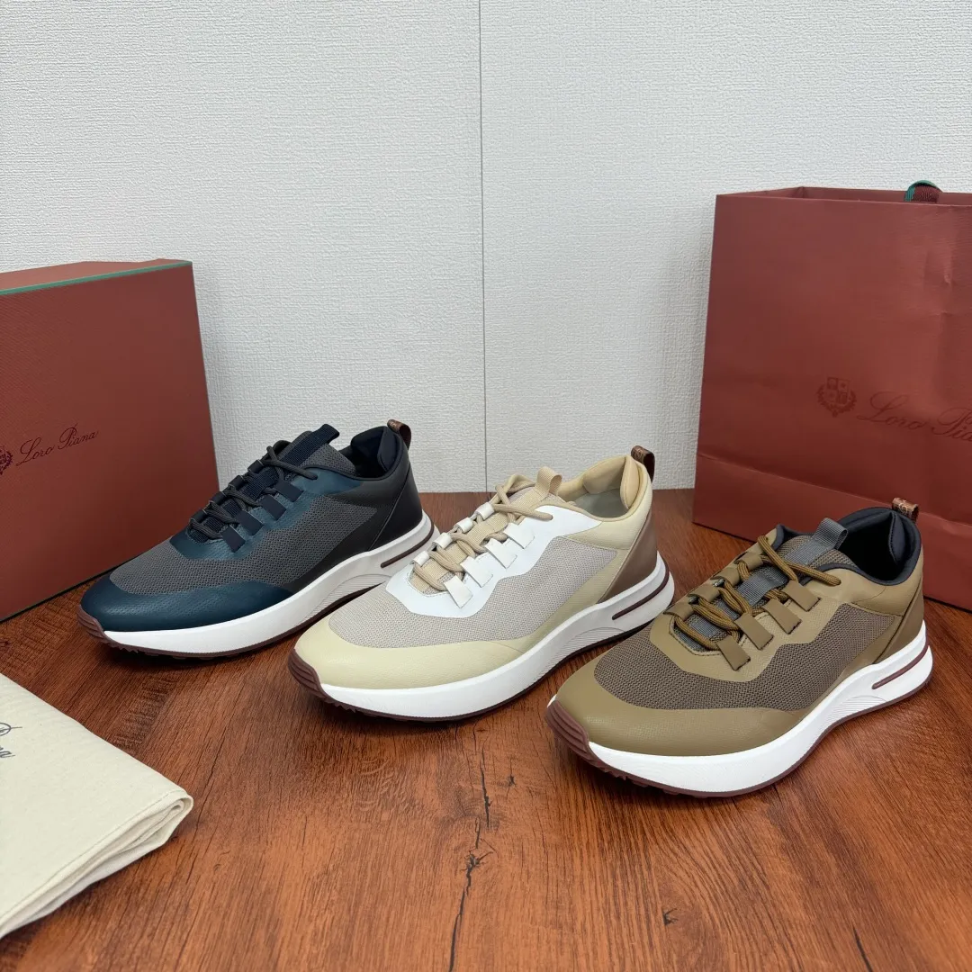 Batch 760 Loro Piana mesh cowhide stitching casual sports men's shoes LP jogging shoes OEM original soles feel free to enter the counter! This casual shoe is knitted from Wind fiber, giving it a unique three-dimensional effect. The unique silhouette narrows slightly at the midsection and is embellished with nappa leather details. The lightweight rubber sole and studs on the edge enhance traction and stability, and functional details full of modern aesthetics add a sporty style to the shoe. The upper uses a hot-melt edge-sealing process. The lightweight technical material of the Kummel-colored rubber outsole is inlaid with cushioning pads on the inside of the sole to distribute the weight more evenly and reduce the load during walking. The leather eyelets are directly set on the upper fixed to the sole to ensure stability. The rear is equipped with cushioning pads to improve wearing comfort. The full package of the counter comes with a shoelace insole. Multiple colors available! Fabric: 100% nylon Decoration: 100% cow leather Accessories: 100% polyurethane Size: 39-40-41-42-43-44 Standard leather shoe size (38/45 can be customized and returns and exchanges are not supported) Item number: FAM1718 Off-white
